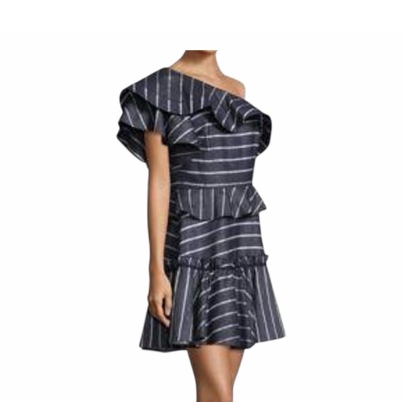 Chic One-Shoulder Striped Dress in Black and White